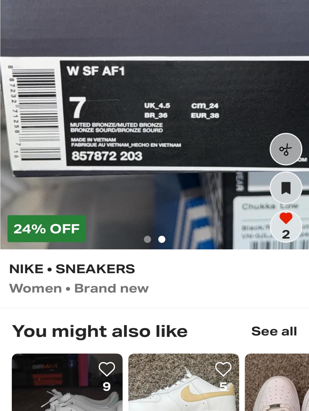 Nike SF Air Force 1 Wheat High Top Sneakers Women’s 7 Special Field AF1 Suede - Picture 13 of 15